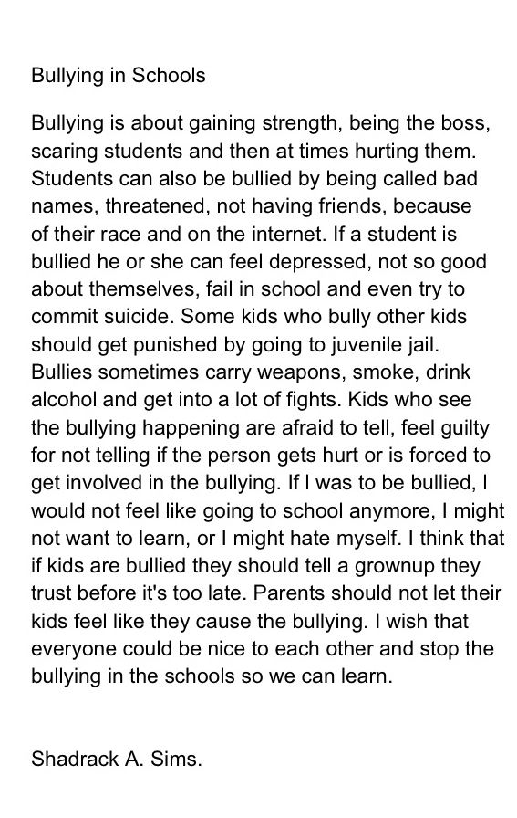 Essay about bullying in high school